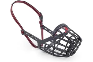 Ancol Dog Muzzle Gentle Strong Secure Basket Style for Aggressive Pets - Durable Plastic Biting Control Black/Red - 25cm L x 9.5cm W - Size 6