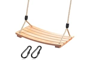 FASPUP Balançoire en Bois, Balancoire Exterieur Bois avec Corde de Chanvre Réglable pour Adultes et Enfants Balançoire Arbre Bois pour Aire de Jeux Intérieur et Extérieur (17,7 x 9,8 in)