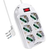EXTRASTAR Multipresa 6 Post,Presa con interruttore automatico di protezione 10 A,multipresa protetta,surge Arrest, 6 prese bi