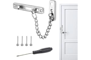SOGHO Cadena de puerta sin taladrar, cadena de puerta de acero inoxidable, cadena de puerta Abus, cadena de puerta de entrada, (1 cadena antirrobo, 4 tornillos, 1 destornillador) 6 piezas en total