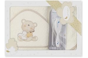 Interbaby - Capa de Baño Bebe Beige + Peines Bebe | Toalla con Capucha 100% Algodón, 100x100cm, Unisex | Suave, Secado Rápido | Ideal para Recién Nacidos, Bebes y Niños Pequeños | Diseño Love You