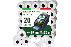 MAYA HOME & GARDEN MAYA 20 Rotoli POS in Carta Termica 57mm x 20mt - Alta Qualità, Universali, Compatibili con Tutti i Dispositivi POS - Rotoli POS Termico 57x20x12, Senza BPA.
