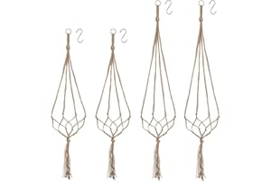 DINGFENG Panier Suspendu en Macramé, Ensemble de 4 Boho Décoratif en Corde de Chanvre Support de Pot de Fleur Suspendu Panier Suspendu Plantes pour Plafonds Extérieurs Intérieurs Balcons Décoration