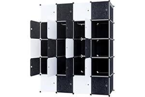 UISEBRT Armoire Penderie Armoire Portable DIY, Étagère de Rangement, Portable Storage Modulable Meuble, 20 Cubes avec Porte, Noir avec Motif