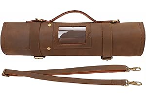 Tourbn Chef Knife Roll Bag Leather Portable 5 Slots Tool Organizer Knives Storage Case for Camping Cooking, Brown, 40*13cm