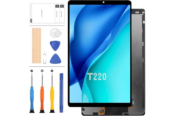 LADYSON Écran LCD de rechange pour Samsung Galaxy Tab A7 Lite Wi-Fi SM-T220 T220 T220 LCD tactile Digitizer Assemblée Panneau en verre Kit de pièces de réparation complet avec outils (noir sans cadre)