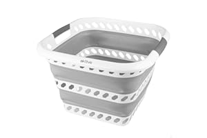 AKTIVE Cesta plegable 40 litros, Formato cuadrado, 49 x 48 x 33 cm, Plegado compacto, Libre de BPA, Caja de almacenamiento portátil, Cesto ropa sucia plegable, Para hogar, Camping y picnic (63115)