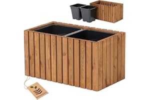 HOMERZO Jardinière en bois imprégné résistant aux intempéries avec insert en plastique amovible - Jardinière surélevée pour balcon, jardin, terrasse (marron vertical, 67 x 36 cm, hauteur 35 cm)