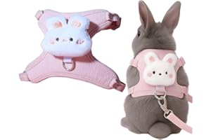 GGUFAY Kaninchen Leine, Verstellbares Kaninchenzubehör, 120cm Weiche Kaninchenleine, Hasenzubehör mit Elastischer Leine, Katzenleine mit Geschirr für Kleintiere, Outdoor Gehen (Rosa)