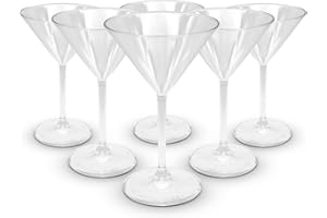 DOJA Barcelona | Vasos Plastico Martini | Transparente | Pack 6 | Copas de Martini Plastico Duro Reutilizable | Vasos Policarbonato Transparente | Vaso Martini Plastico, Cocktail Reutilizables