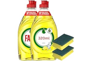 OW GIFTS CO Bundle With Lemon Fairy Washing Up Liquid Twin Pack + 2 Heavy Duty Scourers | 2 Bottle Kitchen Cleaning Bundle