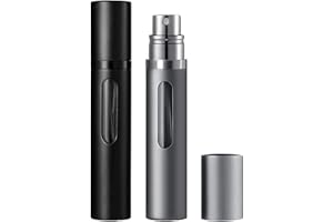 JOOMOKO Perfume Atomiser 10ml, 2PCS Perfume Travel Bottle, Atomiser Spray Bottle, Refillable & Travel Size Perfume Bottle Easy to Refill travel atomiser for Women and Men（Black＆Grey）