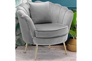 BAKAJI Poltrona Sedia Relax Rivestimento Tessuto Velluto Gambe in Metallo Colore Oro Imbottita Design Moderno Decorazione Trapuntata Ampio Schienale a Conchiglia Dimensione 81 x 77 x 84 cm (Grigio)