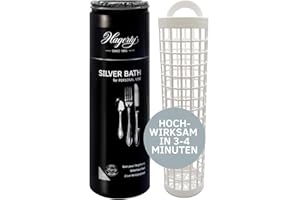 ‎HAGERTY Hagerty Silver Bath Silbertauchbad mit Anlaufschutz 580 ml I Effektives Silberputzmittel für Besteck aus Silber oder versilbertem Metall I Silber-Reinigungsbad für erneuerten Glanz I mit Tauchkorb