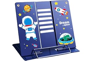 JAONLD Atril para Libros Atril para Libros de Metal Plegable,Atril Estudio con 6 Alturas Ajustables para Leer,Atril Libros para Tableta Música Libro de Recetas Cocina Oficina(Azul)