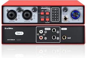 Micfuns 2-in-2-out USB Audio Interface, 32-Bit/384kHz DSP, Aufnahme Soundkarte Audio Mixer Audio Interface für Home Studio kann 48V Kondensatormikrofon anschließen (NMX02-RED)