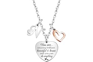 KENYG Necklace Gift for Boys Girls Heart Shape Pendant Necklaces With 26 Initial Letters,Inspirational Necklace for Daughter Niece Sistes Best Friends on Christmas Birthday