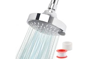 CENBEN 4" Shower Head Rainfall High Pressure Fixed Shower Heads, 5 Spray Settings with Adjustable Metal Swivel Ball Joint, Round Replacement Overhead Rainfall Shower Heads for Home Hotel Bathroom