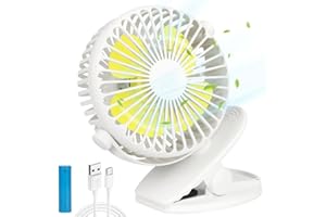 EXTFANS Ventilateur USB Puissant, Ventilateur à Pince de Table à Clip Silencieux 3 Vitesses, Réglage à 720° pour le Bureau, Camping, Poussette, Voiture (white)
