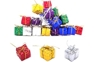 AIZQYC 12 Piezas Mini Caja de Regalo Adornos Colgantes de Árbol de Navidad, Miniatura Caja de Regalo en Papel De Aluminio, Cajas de Regalo Navidad Pequeñas para Decoración de Casa de Muñecas.