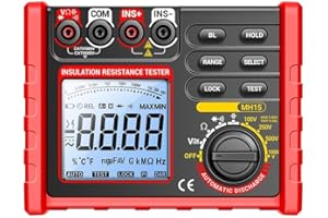 ZiStarlilife Resistance Tester Battery-powered Insulation Resistance Tester, Megaohmmeter MH15, Test Voltages 100V 1000V, LCD Display With Backlight