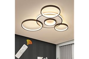 WAYLUOUNG LED Deckenleuchte | Moderne 5-Ringe Wohnzimmer Deckenleuchte | Schwarz Runder Kreis 58W/Ø70cm | Schlafzimmer Deckenleuchten | 2700K-6500K Dimmbar Mit Fernbedienung | Restaurant Innendeckenleuchte
