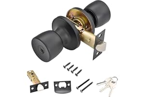 Qrity 1 Pezzi Maniglia per Porta con Serratura e Chiavi, Pomelli Rotondi in Acciaio Inossidabile Per Casa, Ufficio, Nero