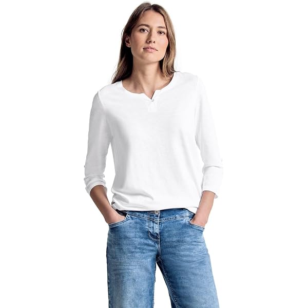Cecil Maglietta Donna In Puro Cotone Con Scritta E Colletto Con Coulisse