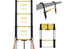 Gimisgu Scala telescopica in alluminio, 2,6 m, telescopica pieghevole con gancio rimovibile, scala multiuso con protezione per le dita, scala allungabile fino a 150 kg