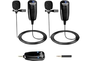 XIAOKOA Wireless Microfono,UHF Doppio Microfono Lavalier Senza fili,Adatto per Telefono Cellulare e Fotocamera per Registrare Voce e Video (Non Adatto per Computer e Altoparlanti)