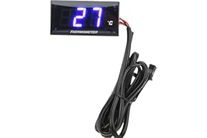 KEENSO Motorcycle Water Temperature Gauge, Universal Motorcycle DC12V LCD Screen Slim Water Temperature Gauge With 16mm Tee for Motorbike (Blue Backlight)