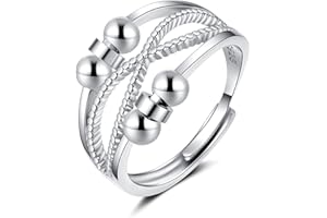 Shuxin Silver Anxiety Ring for Women, 925 Sterling Silver Fidget Ring for Anxiety, Adjustable Beads Stress Relieving Spinner Ring, Thumb Rings for Stress Relief, Silver Fidget Ring for Anxiety Women