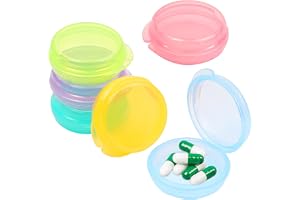 PEAKTOP Förpackning med 6 runda små pilleraskar, plast pillerlåda, liten, färgglad pillerlåda för resor, liten pillerlåda, resa bärbar tablettlåda för piller, vitamin, leverolja