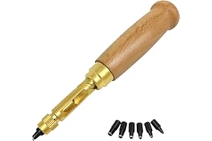 Supkeyer Adjustable Screw Hole Punch Auto Leather Tool Bookbinding Drill Tool,Paper Punch,Craft Punches, 6 Tips Sizes 1.5mm 2mm 2.5mm 3mm 3.5m 4mm