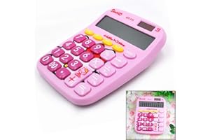 Xrten Cute Electronic Desktop Cartoon Solar Calculator with12 Digits Large Display for School Home Office (Pink)