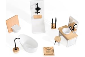 PINYENR Puppenhaus Zubehör,Puppenhaus Möbel Badezimmer Möbel Badezimmer Miniatur Puppenhaus Dollhouse Furniture Puppenhaus Holz Miniatur Möbel Puppenstubenmöbel Puppen Zubehör Spielzeug