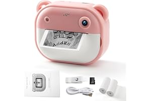CreaBivotion Fotocamera per Bambini per Ragazze e Ragazzi, Fotocamera Giocattolo con Stampa Istantanea per Bambini, dai 3 ai 14 Anni, Fotocamera Digitale per Bambini HD da 32 GB (Rosa)