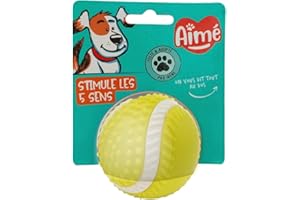 AIME Aimé - Pallina per cani 5 in 1 Sapore Manzo - Giocattolo interattivo/educativo per sviluppare e stimolare i 5 sensi - Resistente a tutte le razze ed età - Palla 8 cm