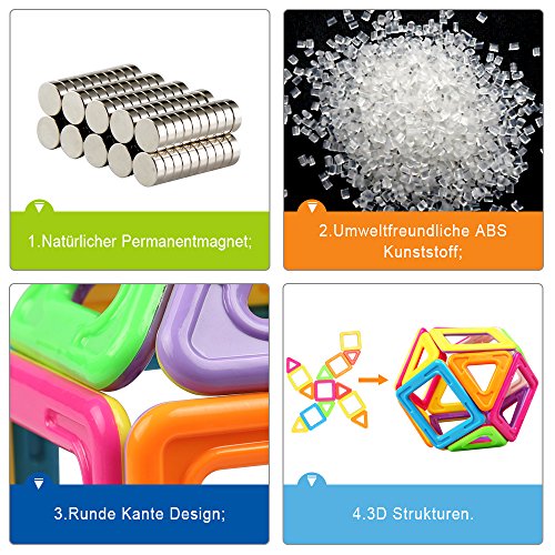 Magnetische Bausteine InnooTech 76+1 tlg Größe Magnetische Bauklötze 2rd Generation Magnetische Konstruktionsbausteine verbessert Magnetspielzeug Lernspielzeug für Baby, Kleinkinder ab 3 Jahre - 2