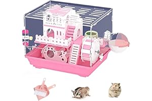 xixi-home Gabbia per criceti per criceti siriani Gabbia per criceti trasparente a 2 livelli con accessori Giocattolo, gabbie per piccoli animali Villa fai-da-te Pet Habitat34 X 25 X 27,5CM (Pink 001)