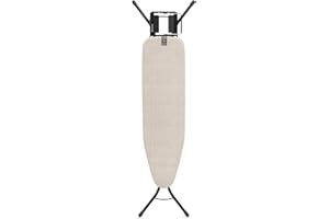 Table à Repasser Brabantia Taille A, 110 x 30 cm – Denim Grey | 100% Coton certifié Fairtrade | Design Compact et Stable | Hauteur réglable et Repose-Fer Vapeur | Verrouillage Enfant et Transport