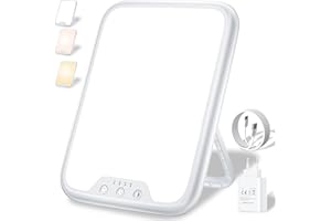 AJVV Lampe de Luminothérapie 10 000 Lux, SAD Lampe, 4 Réglages de Minuterie, 3 Modes de Couleurs, Fonction Mémoire, Luminosité Réglable en Continu, Support Portable pour une Bonne Humeur