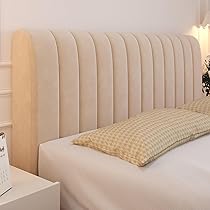 Copritestata Letto In Velluto - Elasticizzato, Antipolvere, Per Testiere Fino 65 Cm, Colore Beige