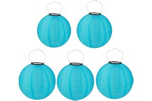 GITVIRGO Lot de 5 lampions solaires LED d'extérieur - Étanche - Rond - En forme de boule - Pour mariage, église, jardin, fête - Bleu - 25 cm