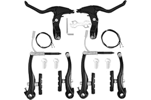 KAHOUI Zestaw hamulców rowerowych, hamulec przedni, tył, w pełni aluminiowe, z linki hamulcowej, klocki hamulcowe, czarne, uniwersalne, do rowerów górskich, miejskich, składanych