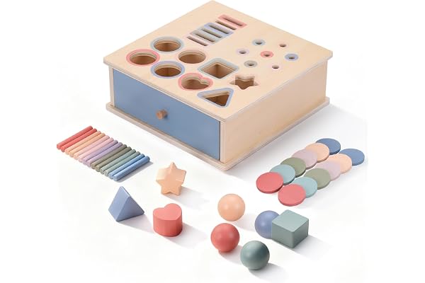 Starvortex Montessori-spel, 4 i 1 montessori sensorisk interaktiv träleksak för barn, Klassificerings- och staplaleksaker, pedagogiska leksaker att ge som julklapp