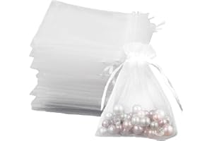 Leylve 100 Pièces Sachet Organza 7x9cm, Sac Cadeau, Pochette Bijoux, Sac de Mariage, Sac de Lavande, Faveur de Mariage, Fête de Festival, Cordon de Satin(Blanc)