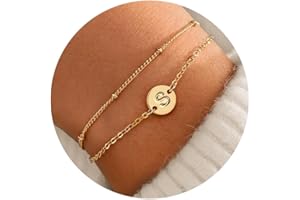 TINGN Gold Initial Bracelets for Womens Girls, 18K Gold Plated Letter A-Z Bracelet for Women Personalized Disc Monogram Charm Initial Bracelet Birthday Christmas Gifts for Women Teen Girls Jewelry