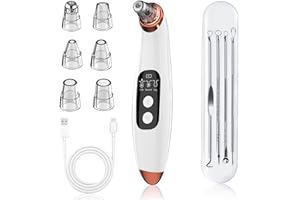 JICICUXI Mitesserentferner Porenreiniger Porensauger Gesicht Elektrisch mit 3 Saugstufen 6 Köpfen, LCD Display, Vakuumsauger zur Gesichtsreinigung, Schonend, USB Wiederaufladbar