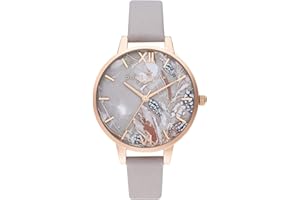 Olivia Burton Analogowy zegarek kwarcowy dla kobiet z szarym skórzanym paskiem - OB16VM37, szary, pasek